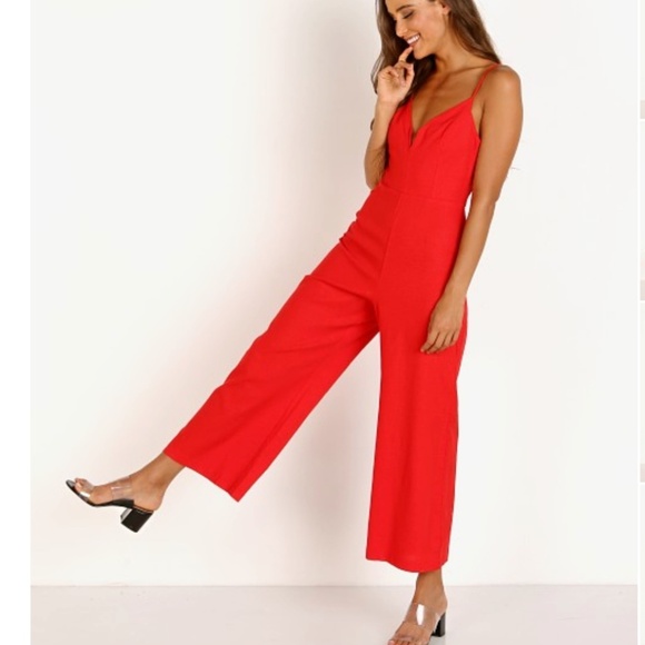 Astr Pants - ASTR the Label Izzy Red Spagetti Strap Wide Leg Jumpsuit Romper, Medium